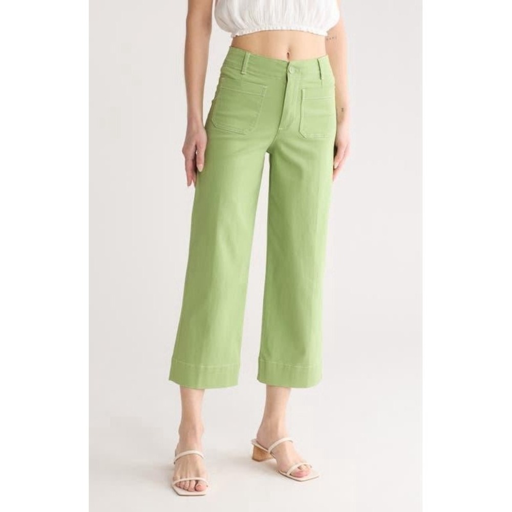 Bagatelle Women's Pants 4 Green High Waist Wide Leg Crop